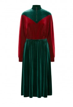 Двухцветное платье из велюра цвет тёмнозелёный