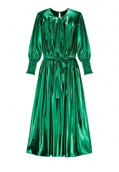 Long Metallic Coated Knit Dress green