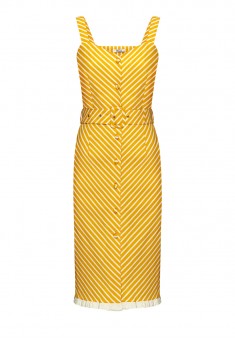 Платье с поясом в полоску цвет жёлтый