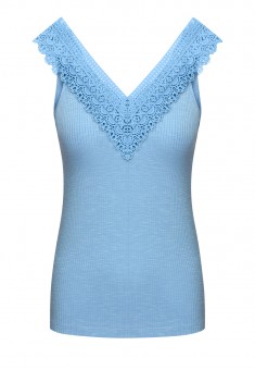 Pulover din tricot cu garnitură din dantelă pentru femei culoare albastrudeschis