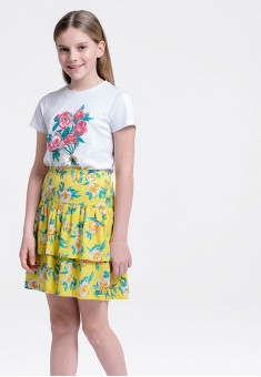 Трикотажная юбка с флоральным орнаментом для девочки мультицвет