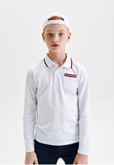jersey ligero de punto con cuello tipo polo con manga larga para niño color blanco