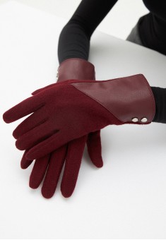 Перчатки из шерсти с отделкой цвет бордовый