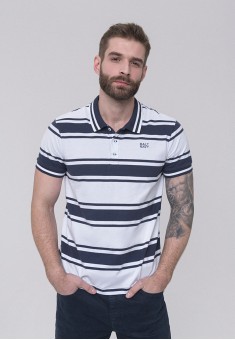 Striped Polo Shirt with Print white