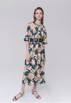 Jersey Dress with Floral Ornament multicolor