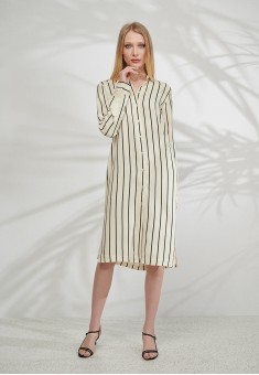 Striped Viscose Shirt Dress milky