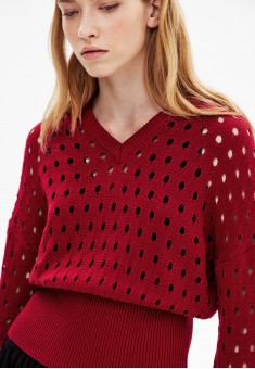 Pulover tricotat culoare roșieînchis