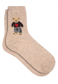 Wool Socks with a Bear Print beige melange