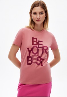 Tricou cu imprimeu BE YOUR BEST culoare rozprăfuit