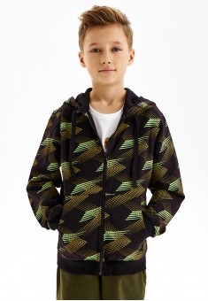 Boys zippered printed hoodie green