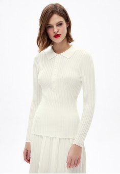 pulover din tricot cu mâneci lungi pentru femei culoare albă