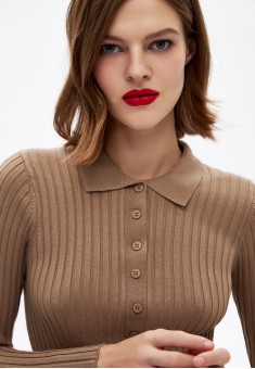 pulover din tricot cu mâneci lungi pentru femei culoare bej