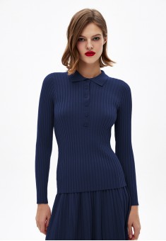 pulover din tricot cu mâneci lungi pentru femei culoare albastrăînchis