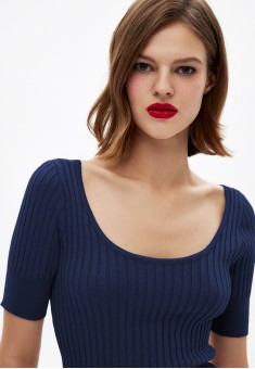 pulover din tricot cu mâneci scurte pentru femei culoare albastrăînchis
