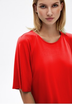 богино ханцуйтай сүлжмэл даавуун эмэгтэй жемпер цамц улаан өнгөтэй