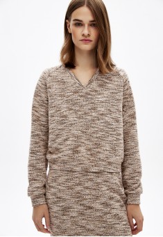 pulover din tricot cu mâneci lungi pentru femei culoare bej
