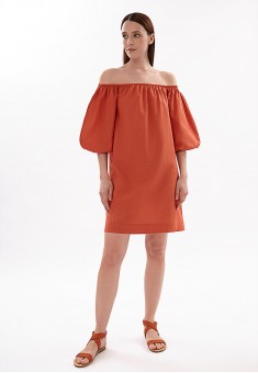 Dress with Puff Sleeves Terracotta