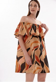 Off Shoulder Dress Safari Print