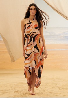 Maxi Dress with Asymmetric Hem Safari Print