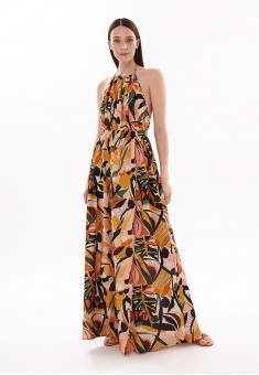 Tie Maxi Dress Safari Print