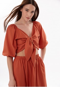 Top with Puff Sleeves Terracotta