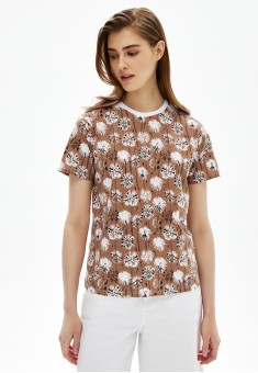 ShortSleeve Printed Tshirt Floral Print Beige