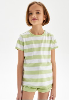 ShortSleeve Tshirt for Girl Striped Light Pistachio