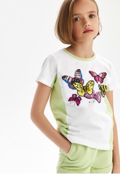 ShortSleeve Tshirt for Girl ColourBlock Print Light Pistachio