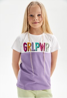 Хэвлэмэл зурагтай охидын футболк лаванда цэцгийн өнгөтэй 