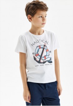 ShortSleeve Tshirt for Boy Marine Print White