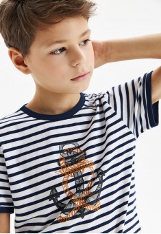 ShortSleeve Tshirt for Boy Striped Marine Print Multicolour