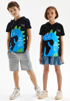 Camiseta de algodón ECO con estampado para niñas y niños color negro