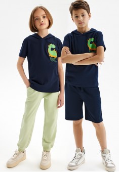 Camiseta de algodón ECO con estampado para niñas y niños color azul oscuro