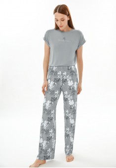 Trousers for Women Floral Print Light Blue