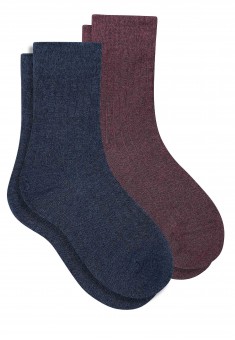 Набор женских носков в рубчик бордовые меланж и темносиние меланж