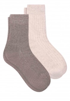 Набор женских носков в рубчик светлобежевые меланж и мокко меланж