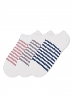 Set of Womens Short Socks with Stripes GreyBluePink
