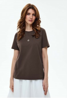 Женская футболка с декором цвет шоколадный