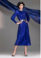 Long Metallic Coated Knit Dress blue