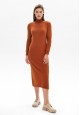 Knitted Dress with a Buttoned Cut dark beige