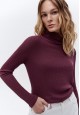 Ribbed Jersey Turtleneck Sweater burgundy