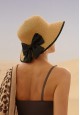 Straw Hat with a Bow Beige