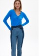 pulover din tricot cu mâneci lungi pentru femei culoare albastră