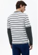 Mens long sleeve striped Tshirt dark grey melange