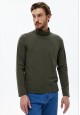 pulover din tricot lejer cu guler înalt pentru bărbați culoare kaki melanj