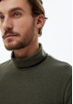 pulover din tricot lejer cu guler înalt pentru bărbați culoare kaki melanj