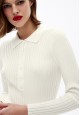 pulover din tricot cu mâneci lungi pentru femei culoare albă