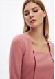 rochie din tricot cu mâneci scurte pentru femei culoare roz prăfuit