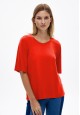богино ханцуйтай сүлжмэл даавуун эмэгтэй жемпер цамц улаан өнгөтэй