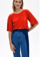 022W2915 трикотажный джемпер с коротким рукавом для женщины цвет красный
